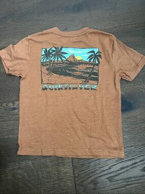 Quiksilver Brown Tee with Turquoise and Yellow Tropical Back Print